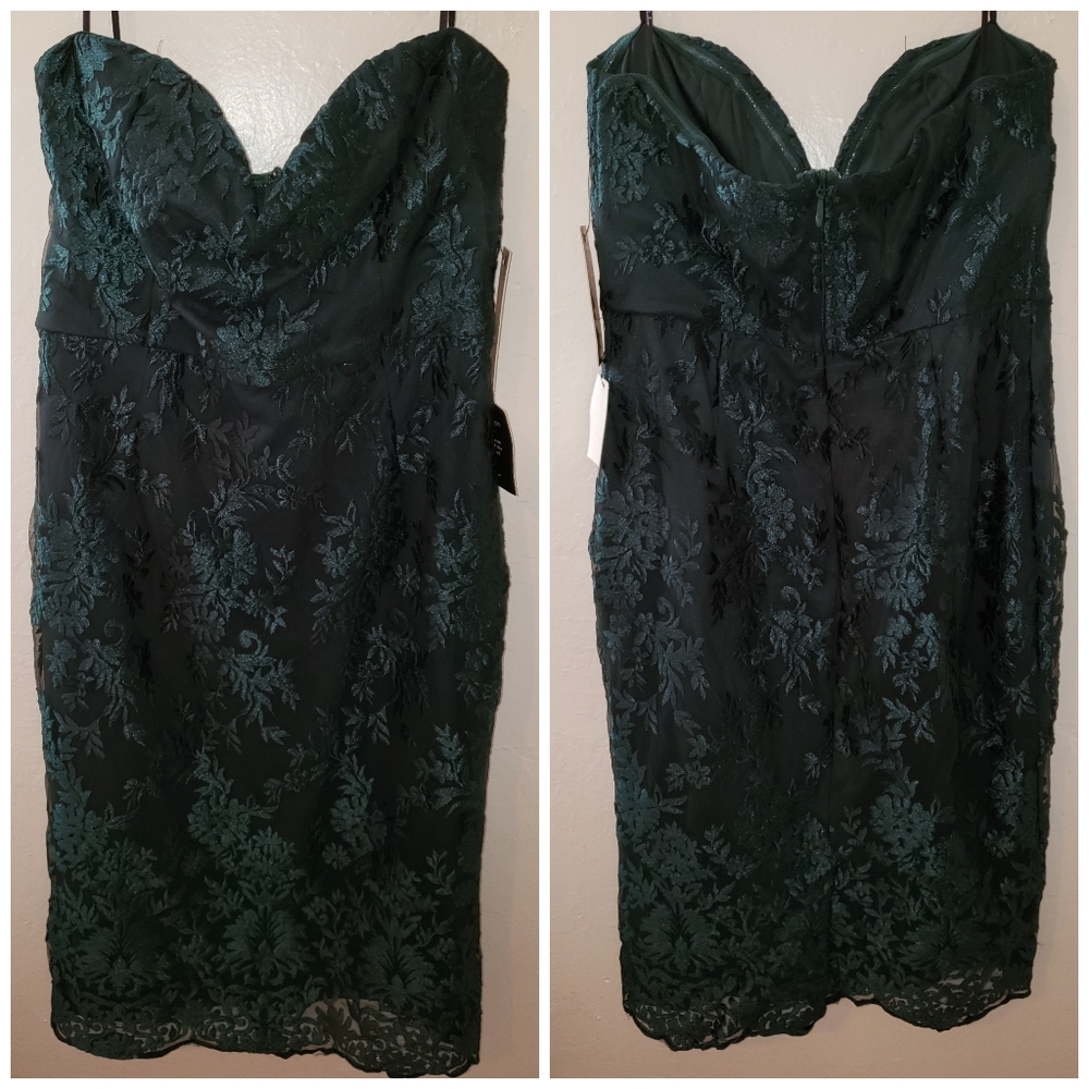 Dark green strapless dress